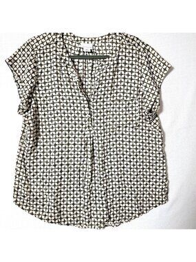 Liz Claiborne Pullover Top Womens Size XXL Short Sleeve V Neck Beige & Black